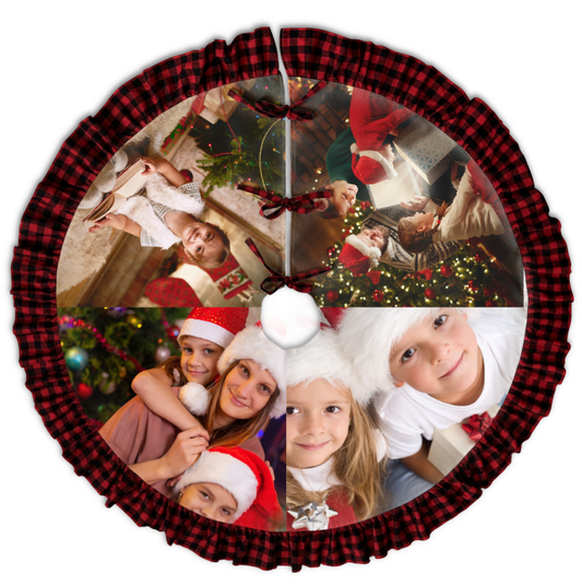 Custom Family Photo Christmas Tree Skirt | Personalized Linen Holiday Décor
