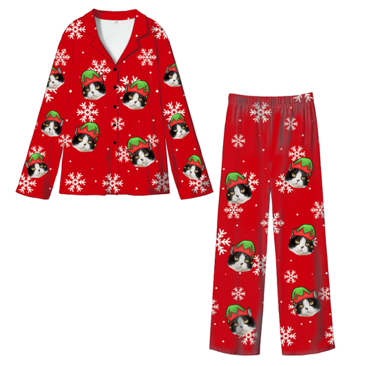 Custom Pet Face Adult Christmas Pajama Set | Cozy Milk Silk
