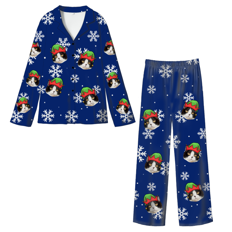 Custom Pet Face Adult Christmas Pajama Set | Cozy Milk Silk