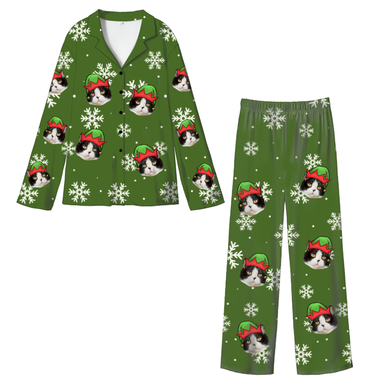 Custom Pet Face Adult Christmas Pajama Set | Cozy Milk Silk