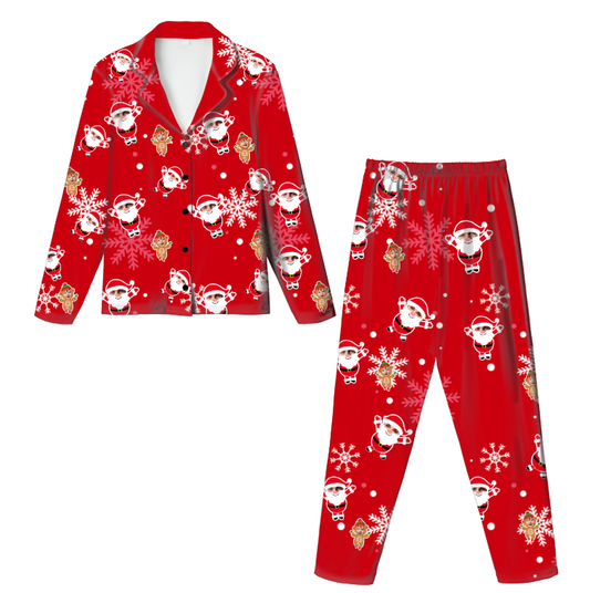 Custom Face Pajamas – Kids Christmas Cardigan Set | Personalized Character Print | Soft Milk Silk