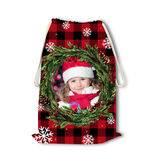 Personalized Santa Gift Bag – Custom Photo Christmas Drawstring Sack | Large Capacity Washable