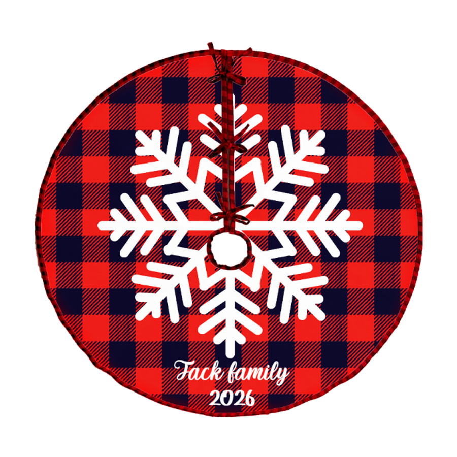 Personalized Name Christmas Tree Skirt | Red Plaid Snowflake Holiday Decor