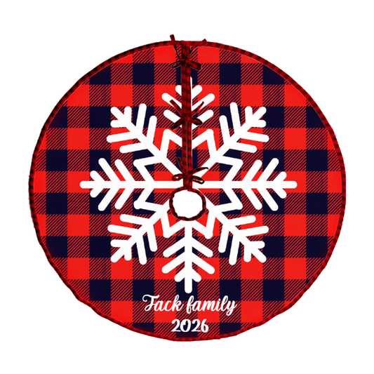 Personalized Name Christmas Tree Skirt | Red Plaid Snowflake Holiday Decor