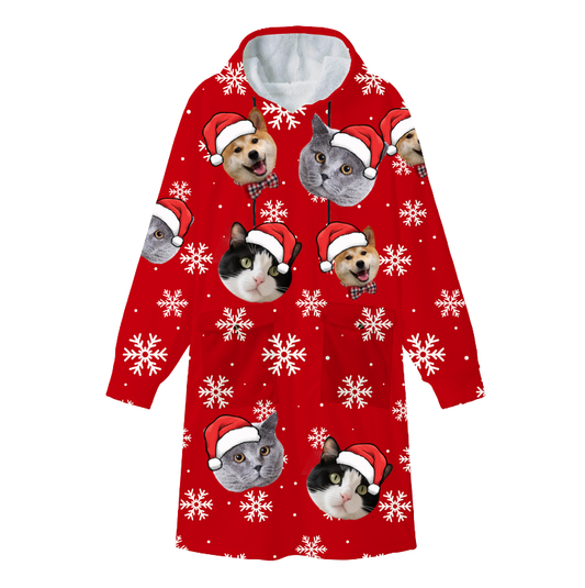 Custom Photo Christmas Flannel Robe – Unisex Adult Lazy Bathrobe with Pockets