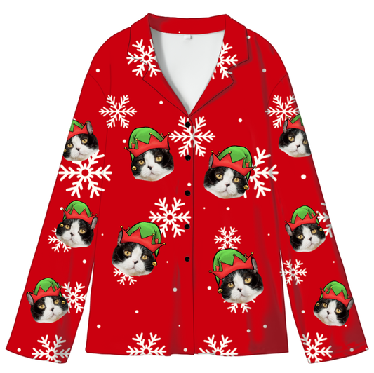 Custom Pet Face Adult Christmas Pajama Top | Soft Milk Silk
