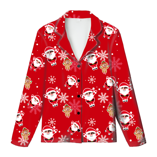 Custom Face Pajama Top – Kids Christmas Cardigan Shirt | Personalized Character Print | Soft Milk Silk
