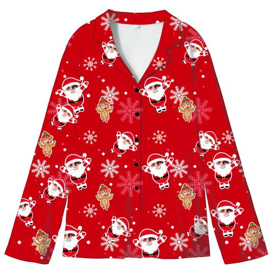 Custom Face Pajama Top – Adult Christmas Cardigan Shirt | Personalized Character Print | Soft & Stretchy Milk Silk