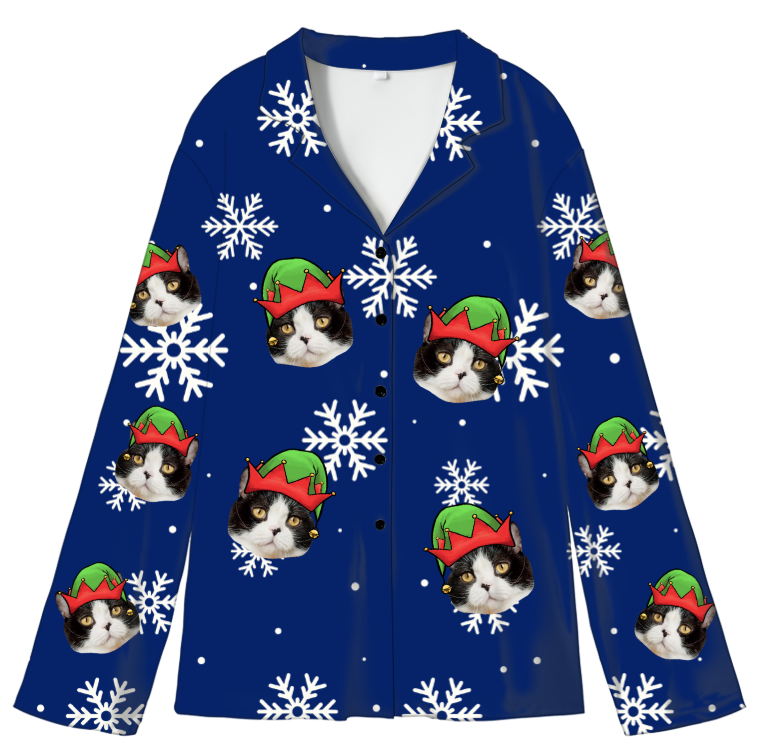 Custom Pet Face Adult Christmas Pajama Top | Soft Milk Silk