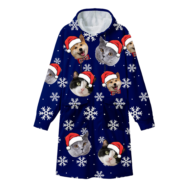 Custom Photo Christmas Flannel Robe – Unisex Adult Lazy Bathrobe with Pockets