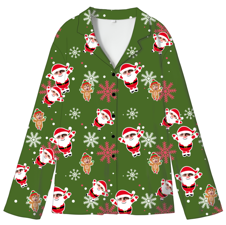 Custom Face Pajama Top – Adult Christmas Cardigan Shirt | Personalized Character Print | Soft & Stretchy Milk Silk
