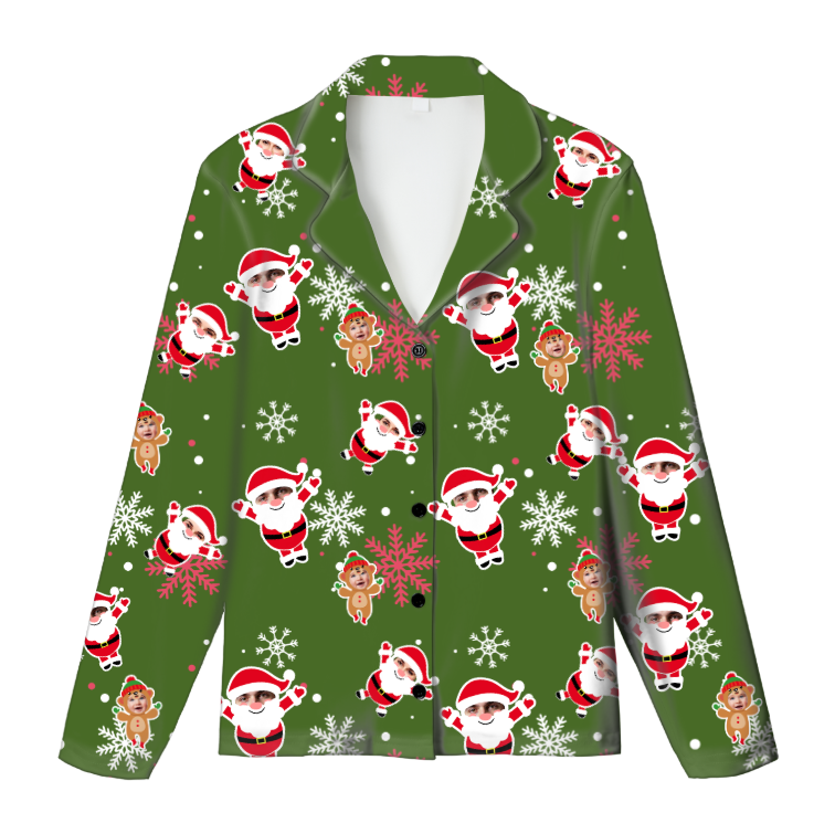 Custom Face Pajama Top – Kids Christmas Cardigan Shirt | Personalized Character Print | Soft Milk Silk