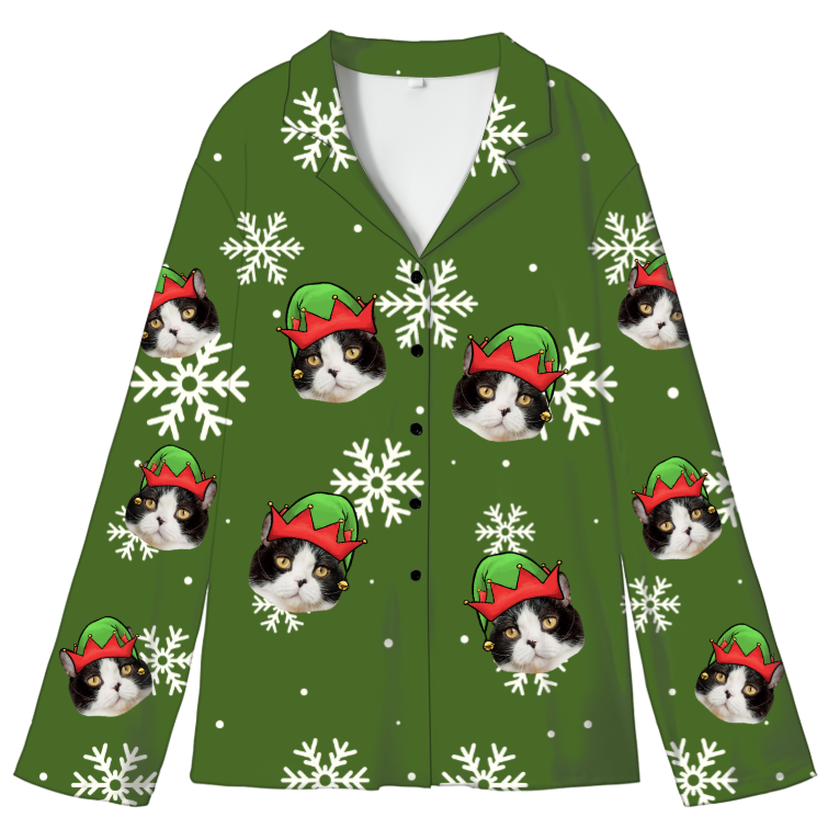 Custom Pet Face Adult Christmas Pajama Top | Soft Milk Silk