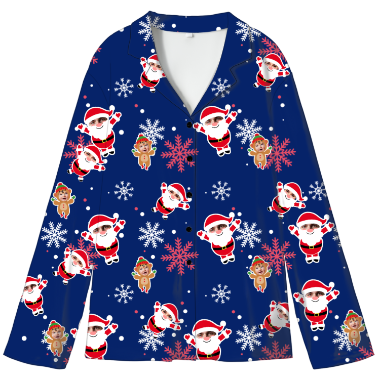 Custom Face Pajama Top – Adult Christmas Cardigan Shirt | Personalized Character Print | Soft & Stretchy Milk Silk