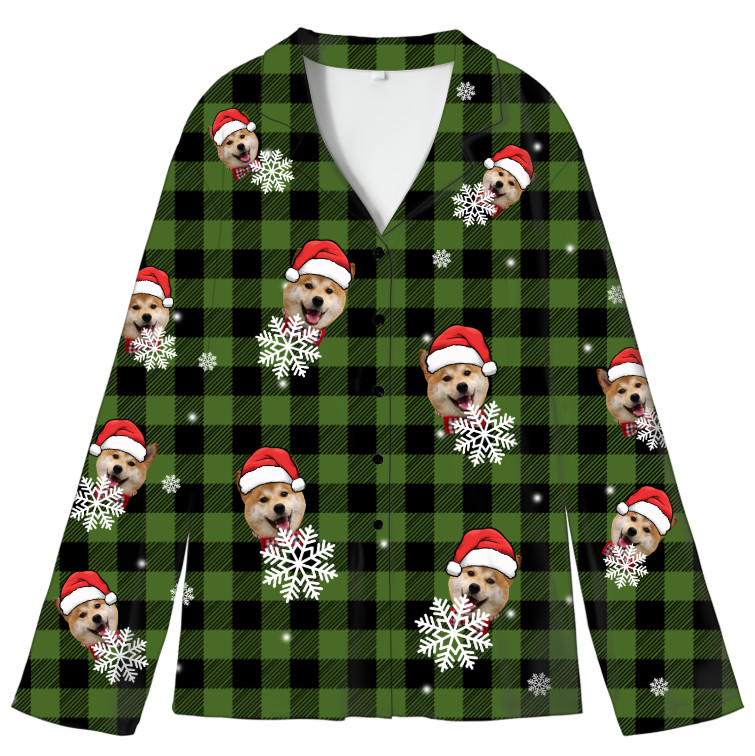 Personalized Christmas Pajama Top – Custom Photo Button-Up Shirt | Soft Milk Silk | Eco-Friendly Printing