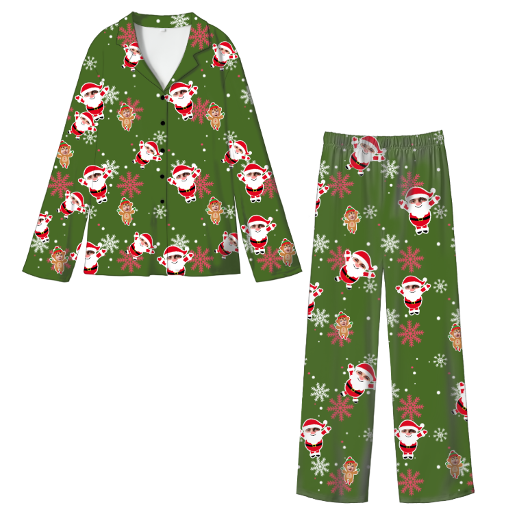 Custom Face Pajamas – Adult Christmas Cardigan Set | Personalized Character Print | Soft Milk Silk Fabric