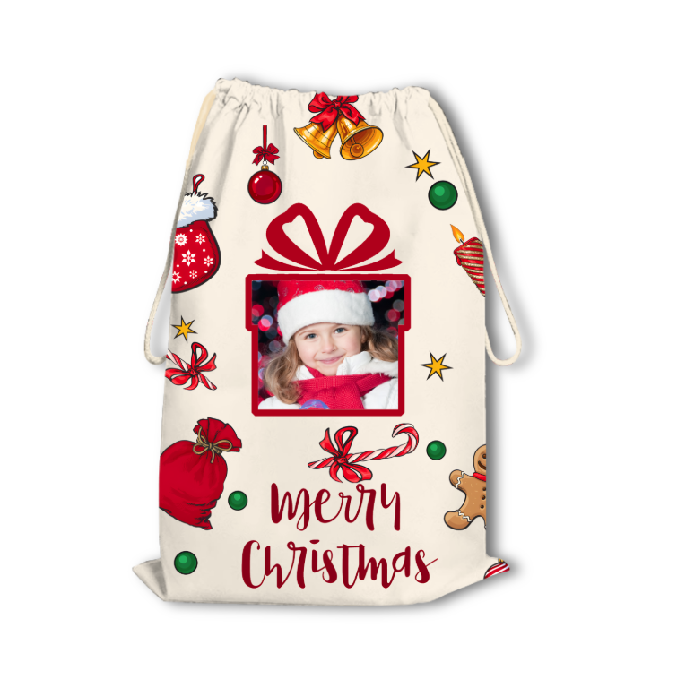 Personalized Christmas Santa Gift Bag β Custom Photo Drawstring Sack | Large Capacity | Eco-Friendly Printing