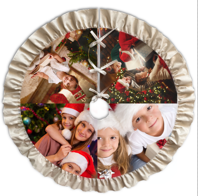 Custom Family Photo Christmas Tree Skirt | Personalized Linen Holiday Décor