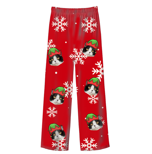 Custom Pet Face Adult Christmas Pajama Pants | Cozy Milk Silk