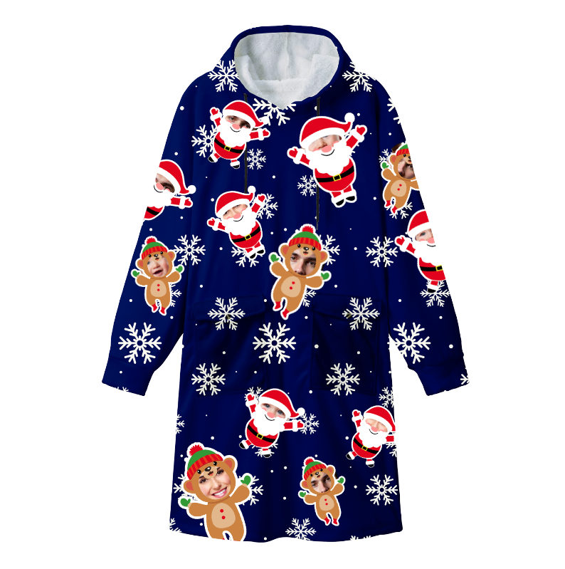 Personalized Photo Flannel Adult Bathrobe – Cozy Custom Christmas Gift with Double Pockets