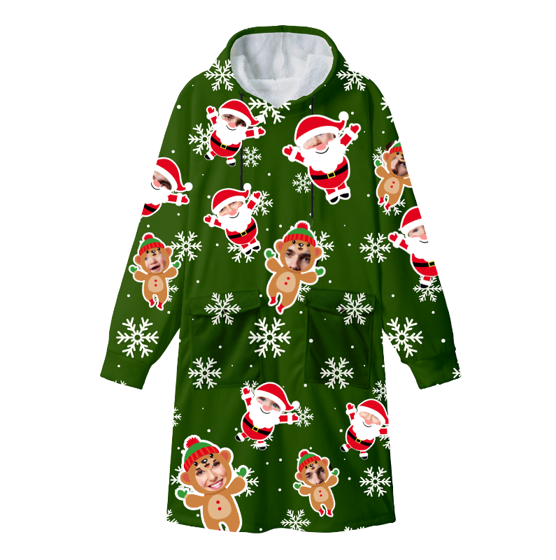 Personalized Photo Flannel Adult Bathrobe – Cozy Custom Christmas Gift with Double Pockets