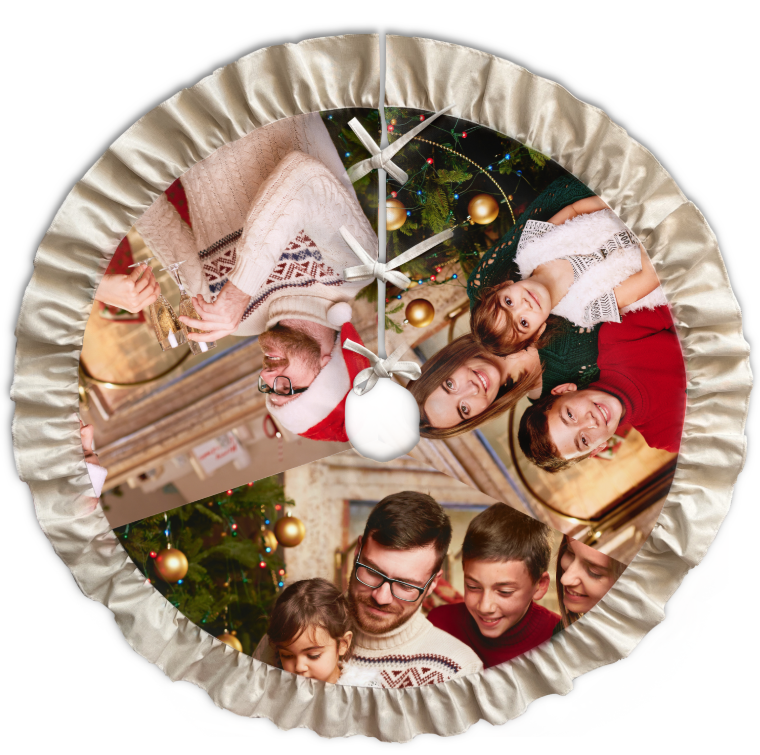 Custom Family Photo Christmas Tree Skirt | Personalized Linen Holiday Décor