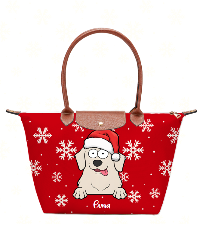 Personalized Christmas Tote Bag – Custom Name & Pet Design | Large-Capacity Dumpling Bag for Women | Elegant Holiday Gift Packaging
