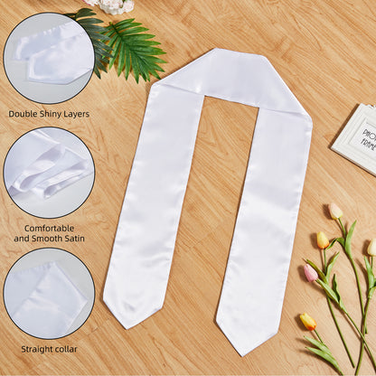 Blank White Graduation Stole 72 Inch x 5.9 Inch for Sublimation - Double Layer 260GSM Satin Graduation Sash for Heat Transfer Vinyl Embroidery - Plain DIY Unisex Adult Honor Stole for Class