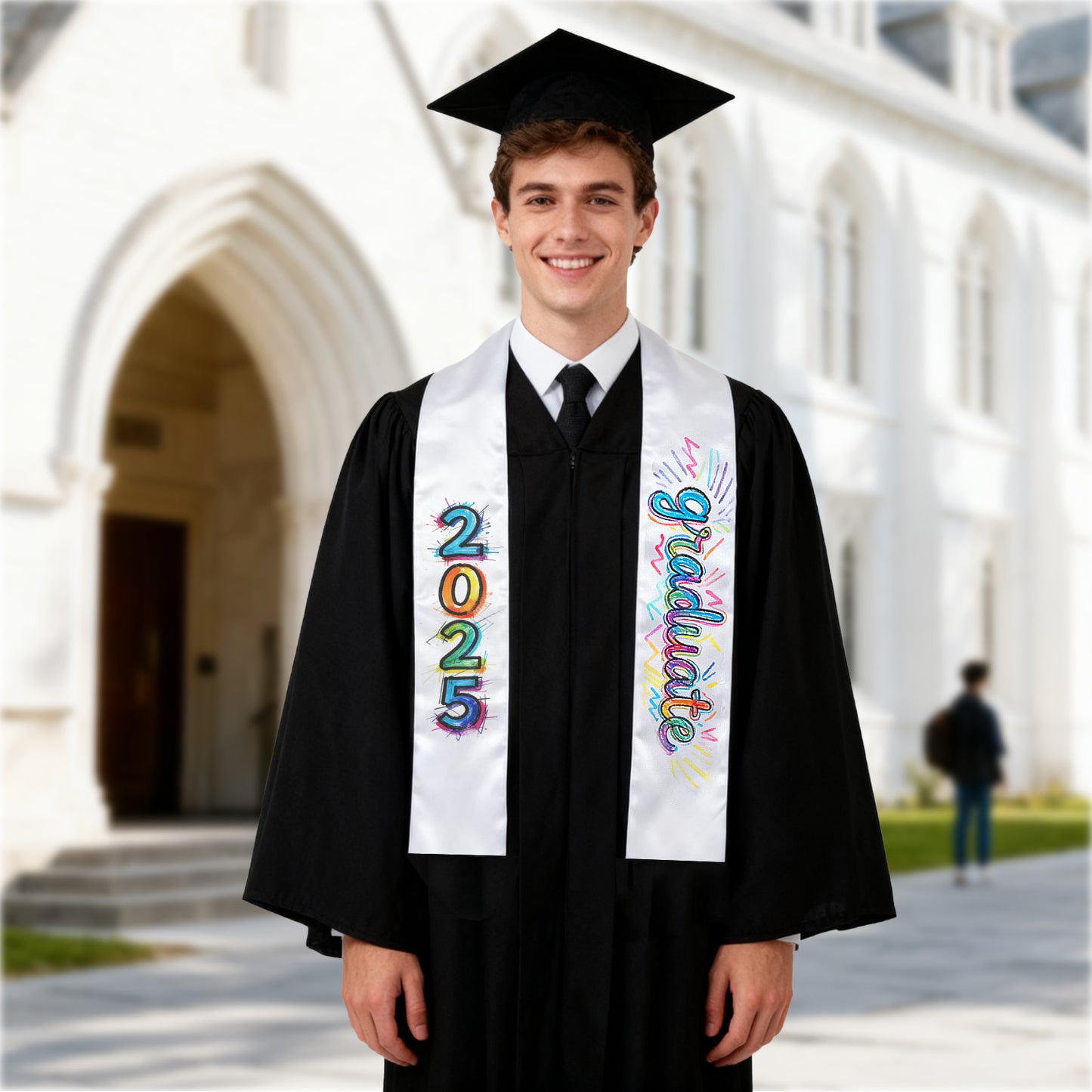 Blank White Graduation Stole 72 Inch for Sublimation - Double Layer Polyester Satin Sash 5.9 Inch Wide for Heat Transfer Vinyl Embroidery - Undecorated Adult Graduation Stole