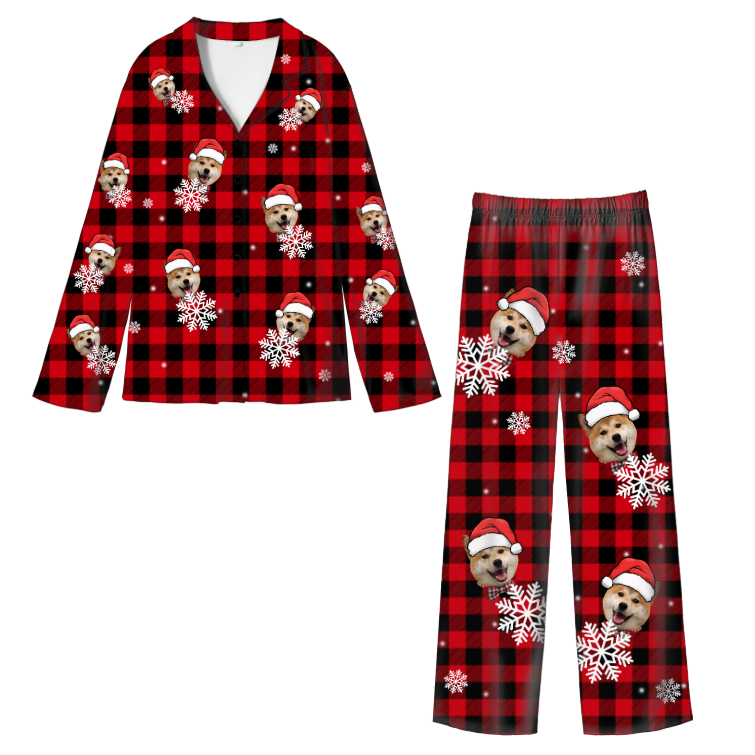 Personalized Christmas Pajamas – Custom Photo Button-Up Sleepwear for Adults | Soft Milk Silk Loungewear | Family Matching Holiday Outfit