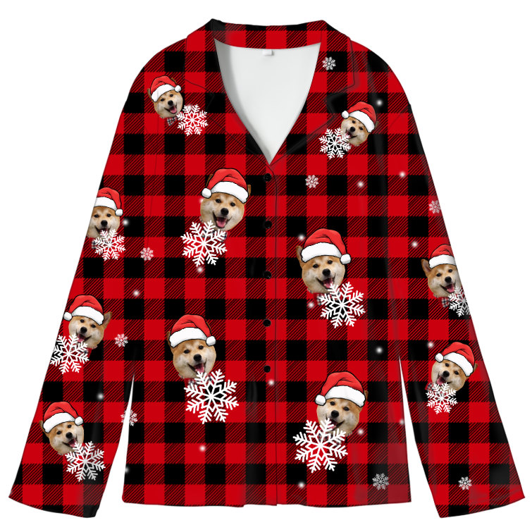 Personalized Christmas Pajama Top – Custom Photo Button-Up Shirt | Soft Milk Silk | Eco-Friendly Printing