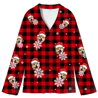 Personalized Christmas Pajama Top – Custom Photo Button-Up Shirt | Soft Milk Silk | Eco-Friendly Printing