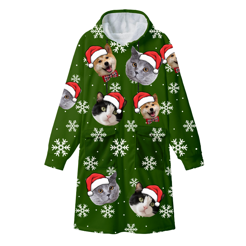 Custom Photo Christmas Flannel Robe – Unisex Adult Lazy Bathrobe with Pockets