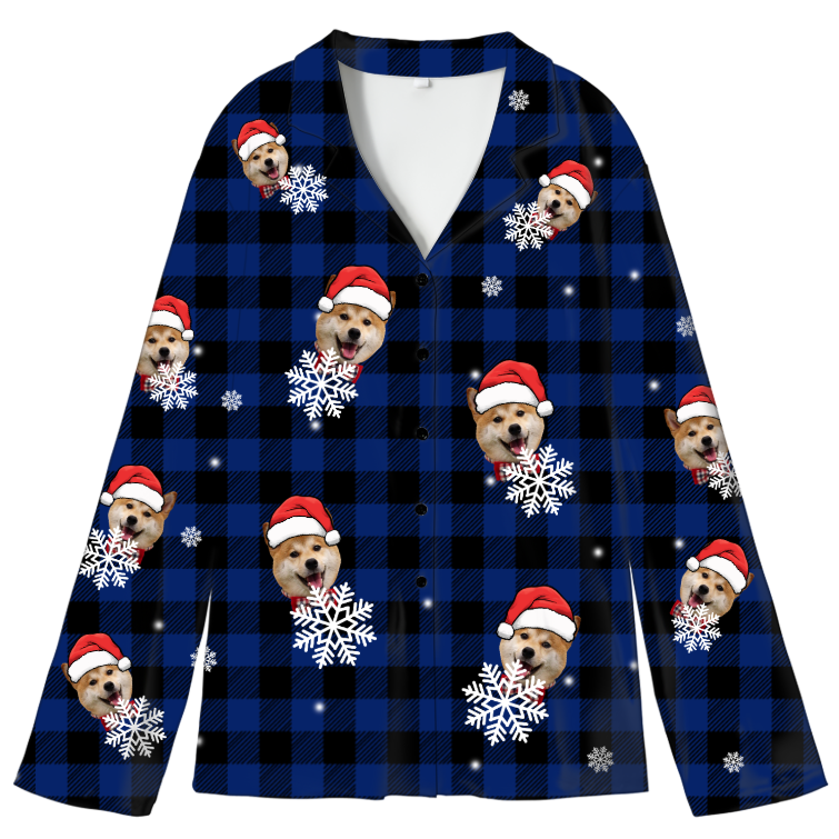 Personalized Christmas Pajama Top – Custom Photo Button-Up Shirt | Soft Milk Silk | Eco-Friendly Printing