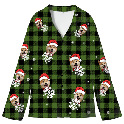 Personalized Christmas Pajama Top – Custom Photo Button-Up Shirt | Soft Milk Silk | Eco-Friendly Printing