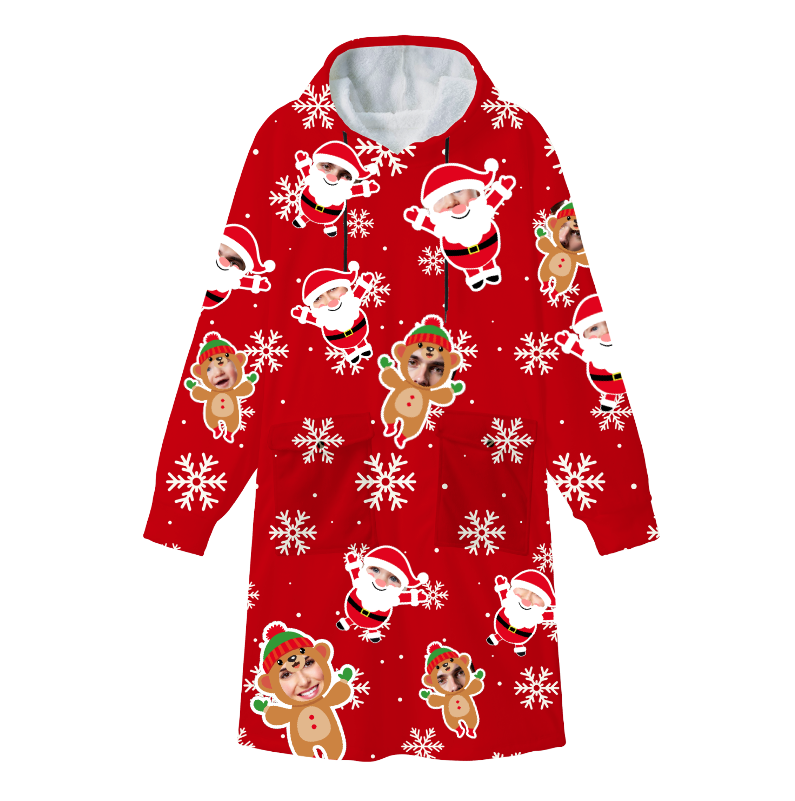 Personalized Photo Flannel Adult Bathrobe – Cozy Custom Christmas Gift with Double Pockets