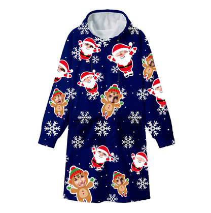 Personalized Photo Flannel Adult Bathrobe – Cozy Custom Christmas Gift with Double Pockets