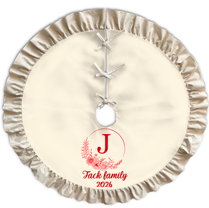 Personalized Name Christmas Tree Skirt with Lace | Linen Print Holiday Decor