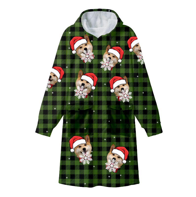 Personalized Flannel Photo Robe – Warm Christmas Gift Bathrobe with Double Pockets