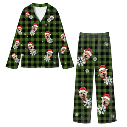 Personalized Christmas Pajamas – Custom Photo Button-Up Sleepwear for Adults | Soft Milk Silk Loungewear | Family Matching Holiday Outfit