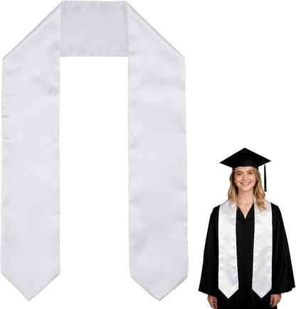 Blank White Graduation Stole 72 Inch x 5.9 Inch for Sublimation - Double Layer 260GSM Satin Graduation Sash for Heat Transfer Vinyl Embroidery - Plain DIY Unisex Adult Honor Stole for Class