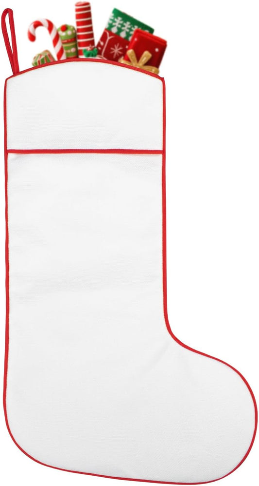 20 Inch Red Velvet Christmas Stocking Blank for DIY - White Linen Lined Holiday Sock for Embroidery Sublimation Heat Transfer | Personalized Fireplace Mantel Decoration Double Layer Xmas Stocking