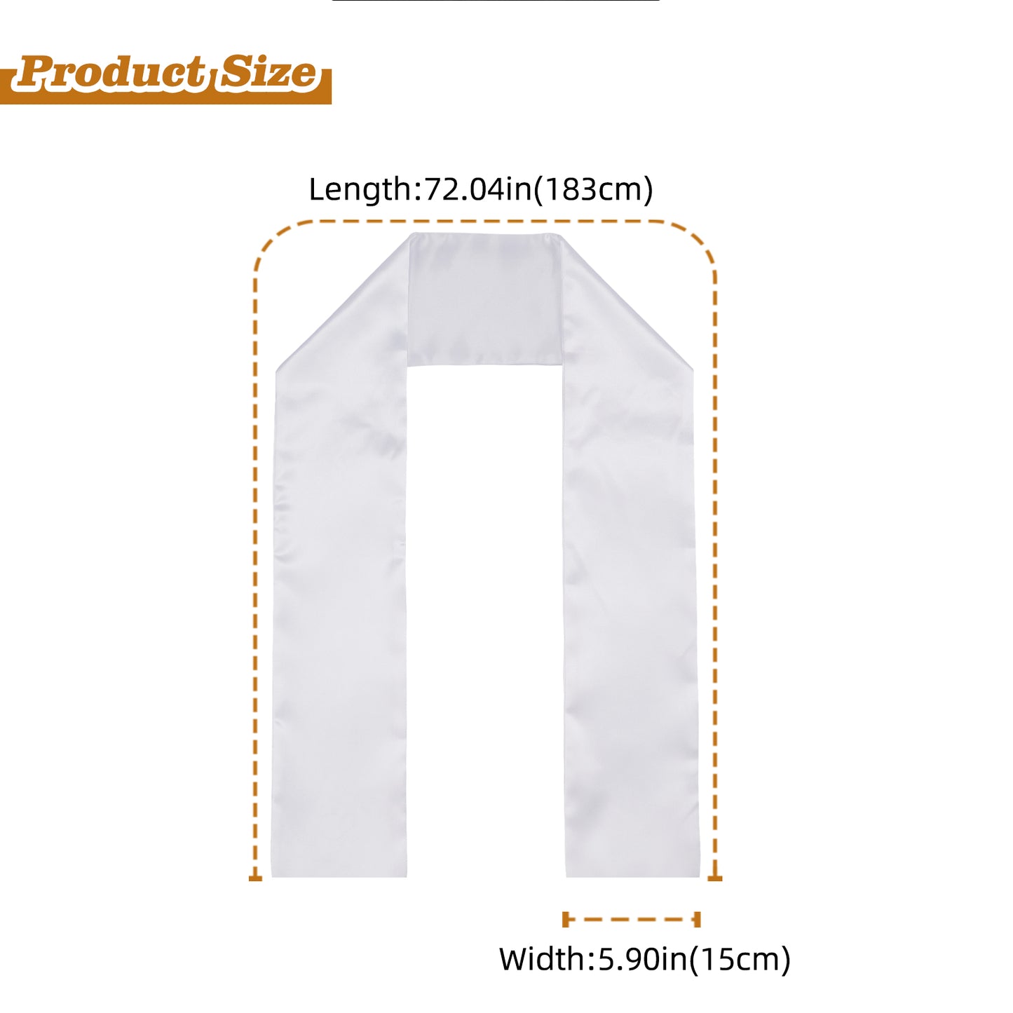 Blank White Graduation Stole 72 Inch for Sublimation - Double Layer Polyester Satin Sash 5.9 Inch Wide for Heat Transfer Vinyl Embroidery - Undecorated Adult Graduation Stole