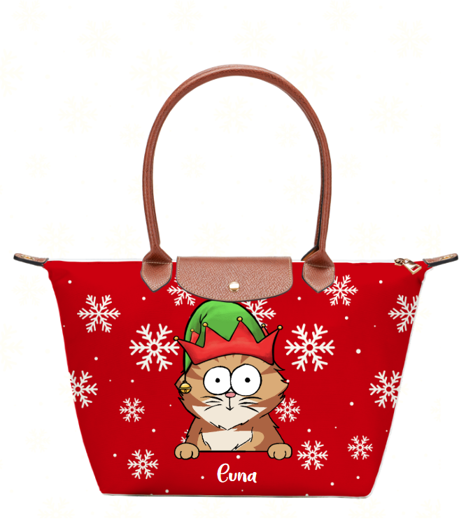 Personalized Christmas Tote Bag – Custom Name & Pet Design | Large-Capacity Dumpling Bag for Women | Elegant Holiday Gift Packaging