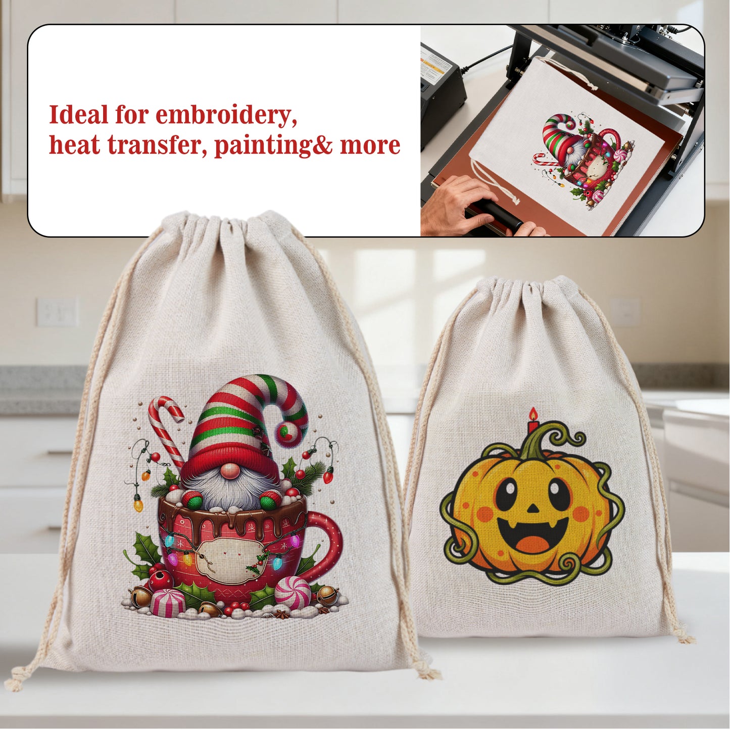 Click to see full view venoka Christmas Gift Sack Blank Linen Drawstring Bag – 19.69×27.56 Inch DIY Santa Gift Bag for Custom Embroidery, Heat Transfer, Sublimation & Painting – Reusable Xmas Packaging