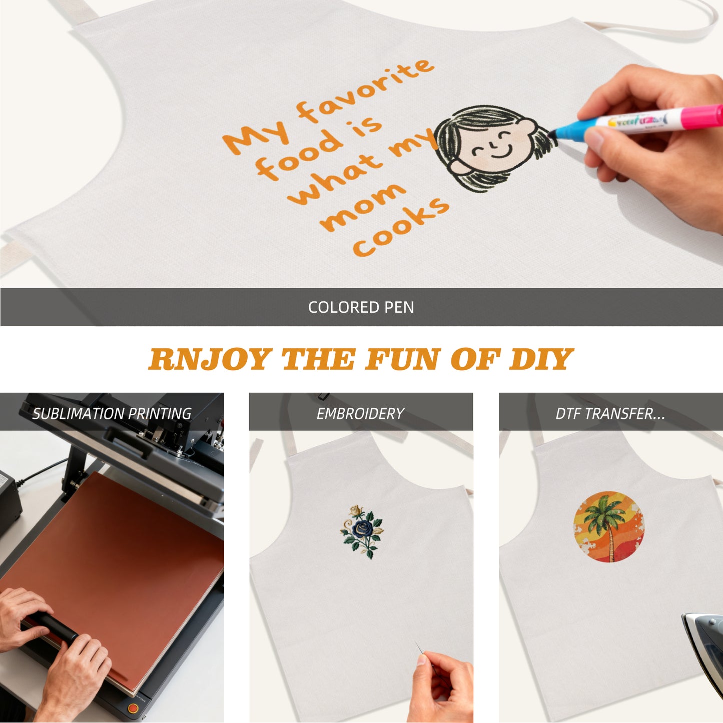 Blank Sublimation Apron for Adults 380GSM Heavy Duty Polyester Linen - Adjustable DIY Aprons for Heat Press Transfer Printing POD Business | Wholesale Bulk Craft Aprons for Embroidery Resale Projects