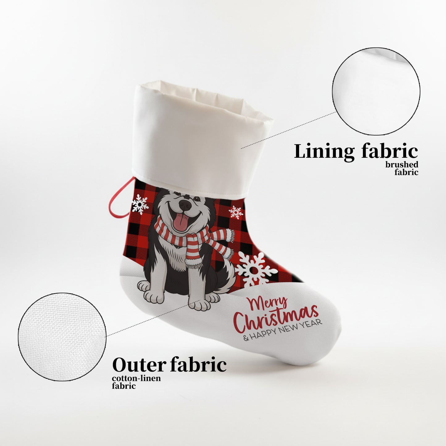 Personalized Pet Christmas Stocking with Custom Name and Dog/Cat Portrait – Blue Plaid Background