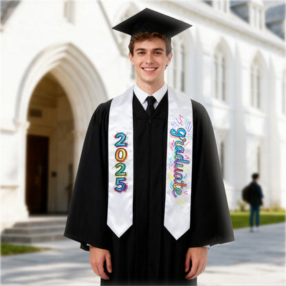 Graduation Stole White 74.8x5.9 inch - Double Layer Thick Satin Blank Sash V-Neck for DIY Heat Transfer Sublimation Custom Printing University College Ceremony