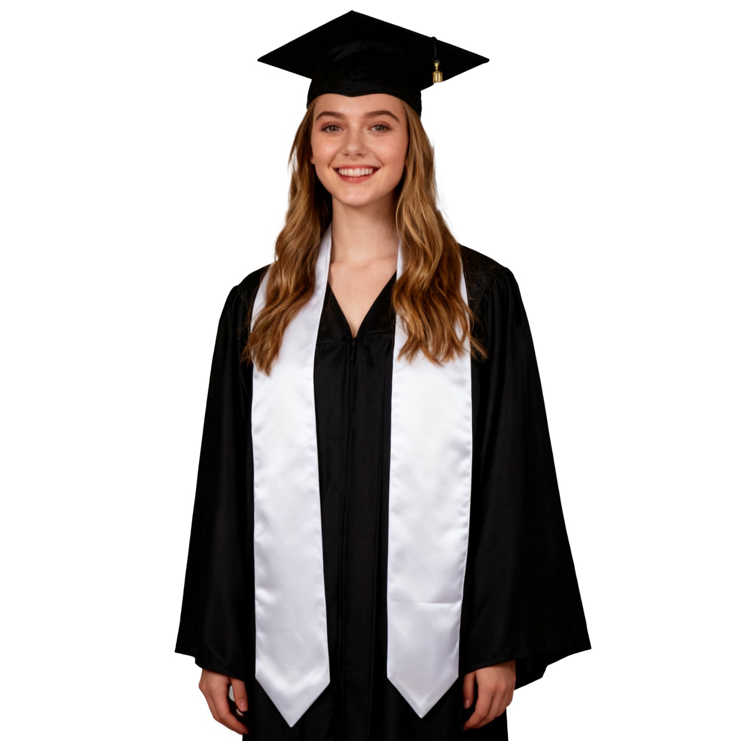 Graduation Stole White 74.8x5.9 inch - Double Layer Thick Satin Blank Sash V-Neck for DIY Heat Transfer Sublimation Custom Printing University College Ceremony
