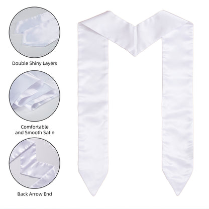 Graduation Stole White 74.8x5.9 inch - Double Layer Thick Satin Blank Sash V-Neck for DIY Heat Transfer Sublimation Custom Printing University College Ceremony